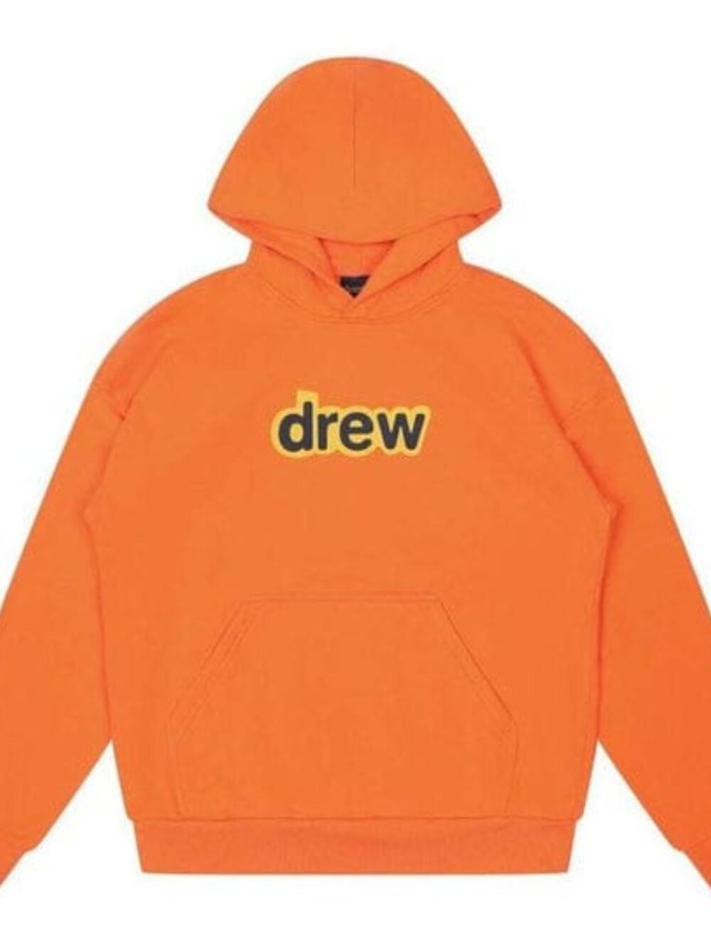 drew house orange logo hoodie with black-yellow trim